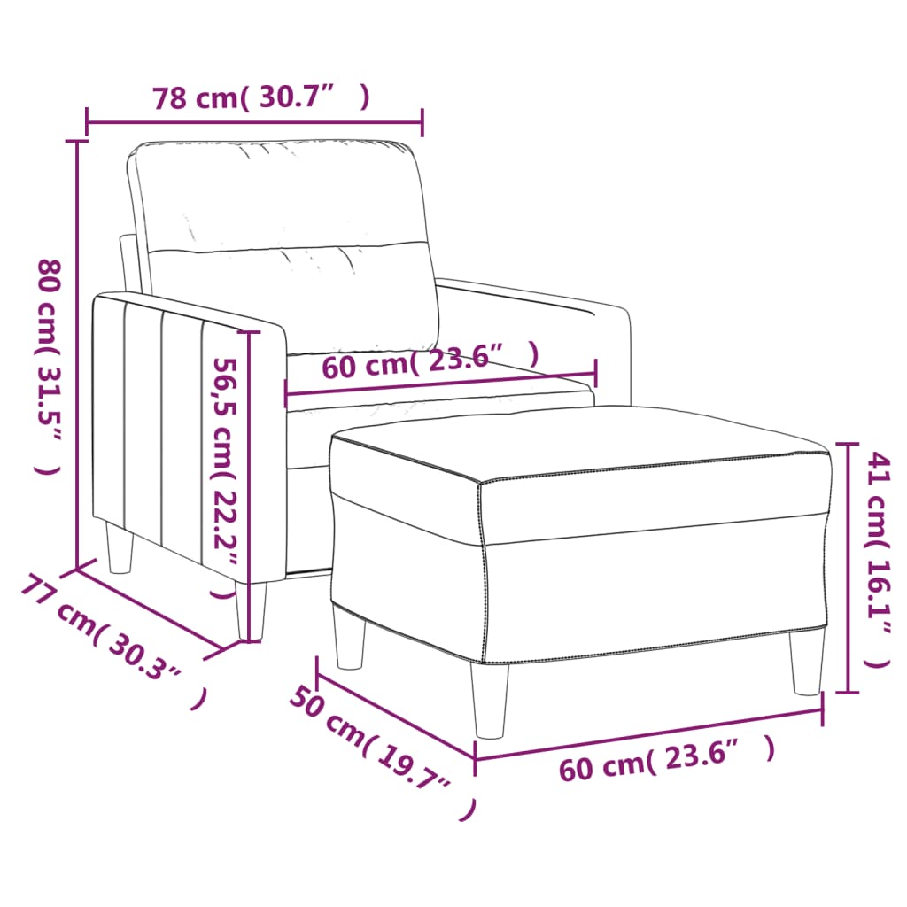 vidaXL Fauteuil avec repose-pied Gris clair 60 cm Tissu