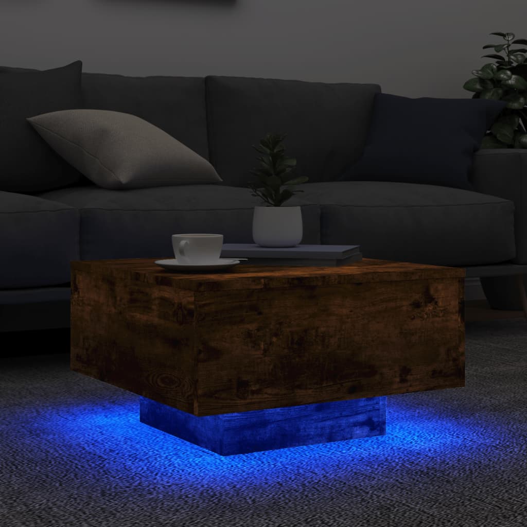 vidaXL Table basse avec lumières LED chêne fumé 55x55x31 cm