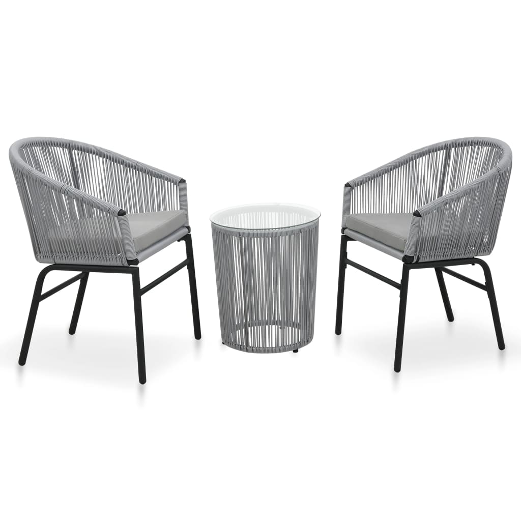 vidaXL Ensemble de bistro 3 pcs avec coussins Rotin PE Gris