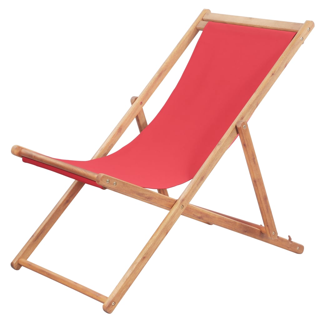 vidaXL Chaise pliable de plage Tissu et cadre en bois Rouge