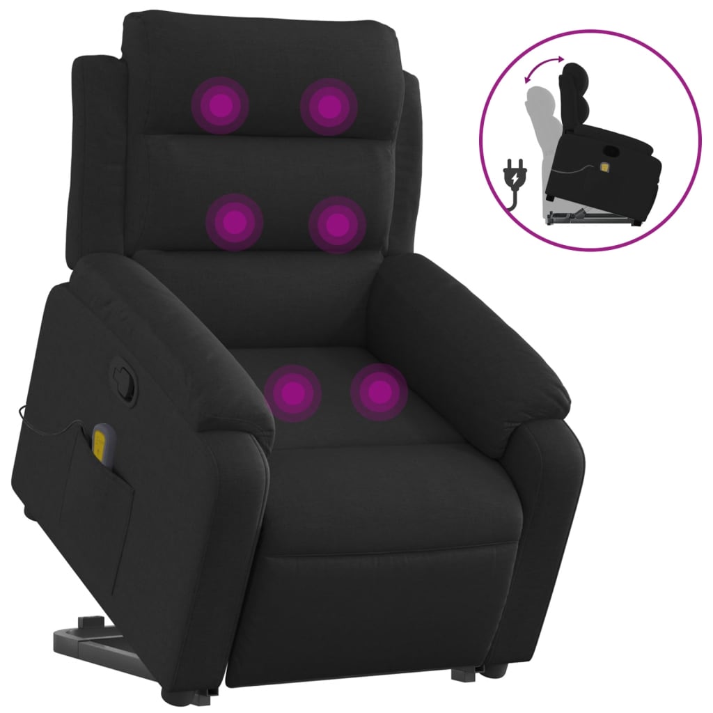 vidaXL Fauteuil inclinable de massage noir tissu