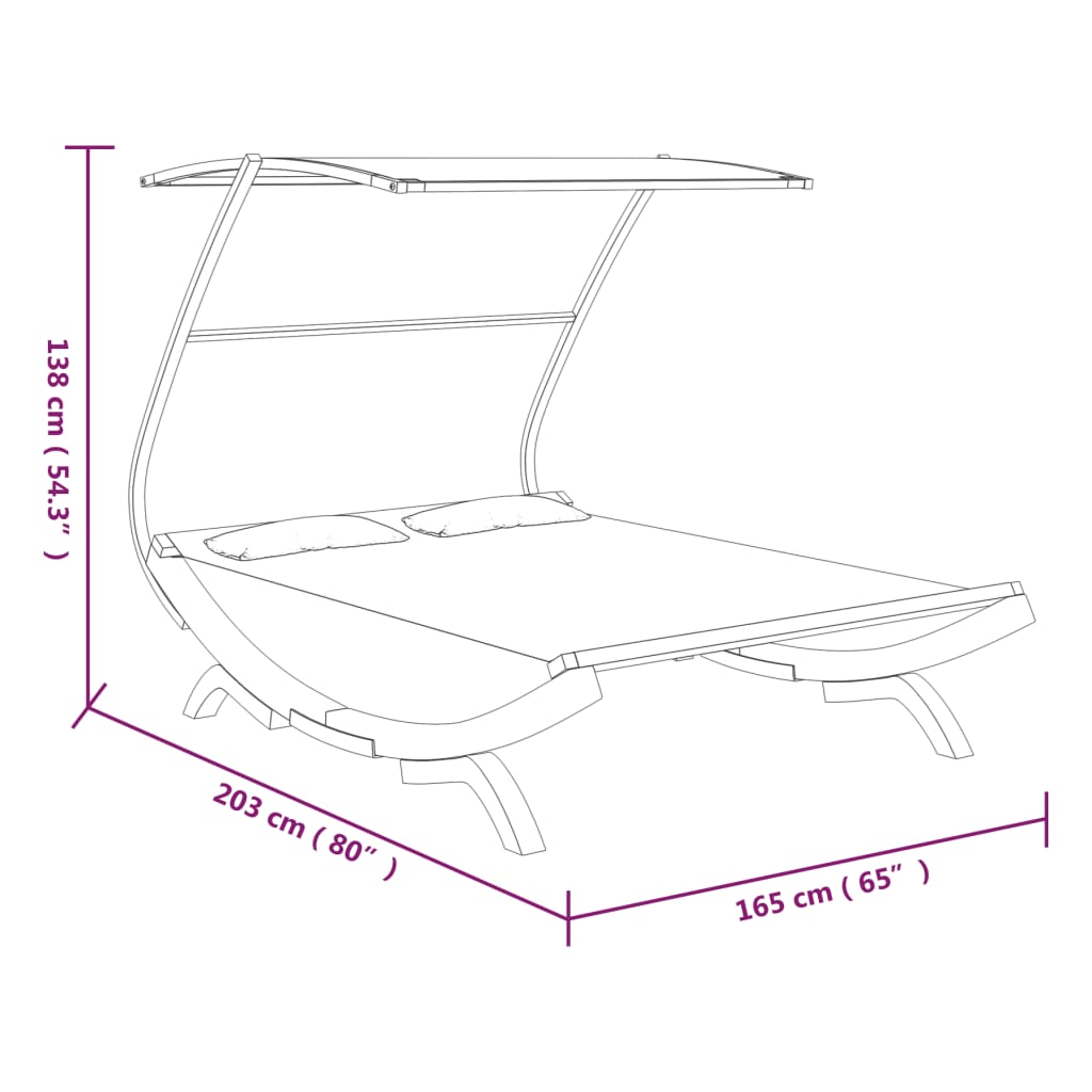 vidaXL Lit repos et auvent 165x203x138cm Bois courbé massif Anthracite