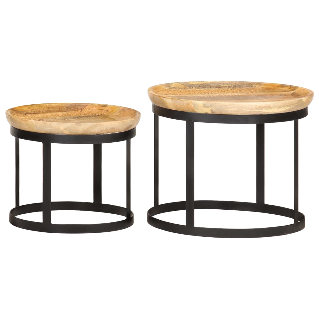 vidaXL Tables d'appoint rondes 2 pcs Bois de manguier solide et acier