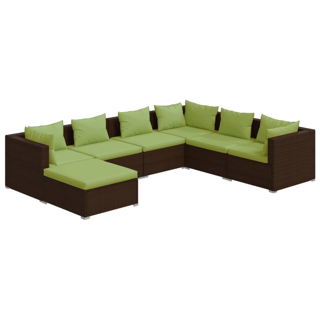 vidaXL Salon de jardin 7 pcs avec coussins Résine tressée Marron