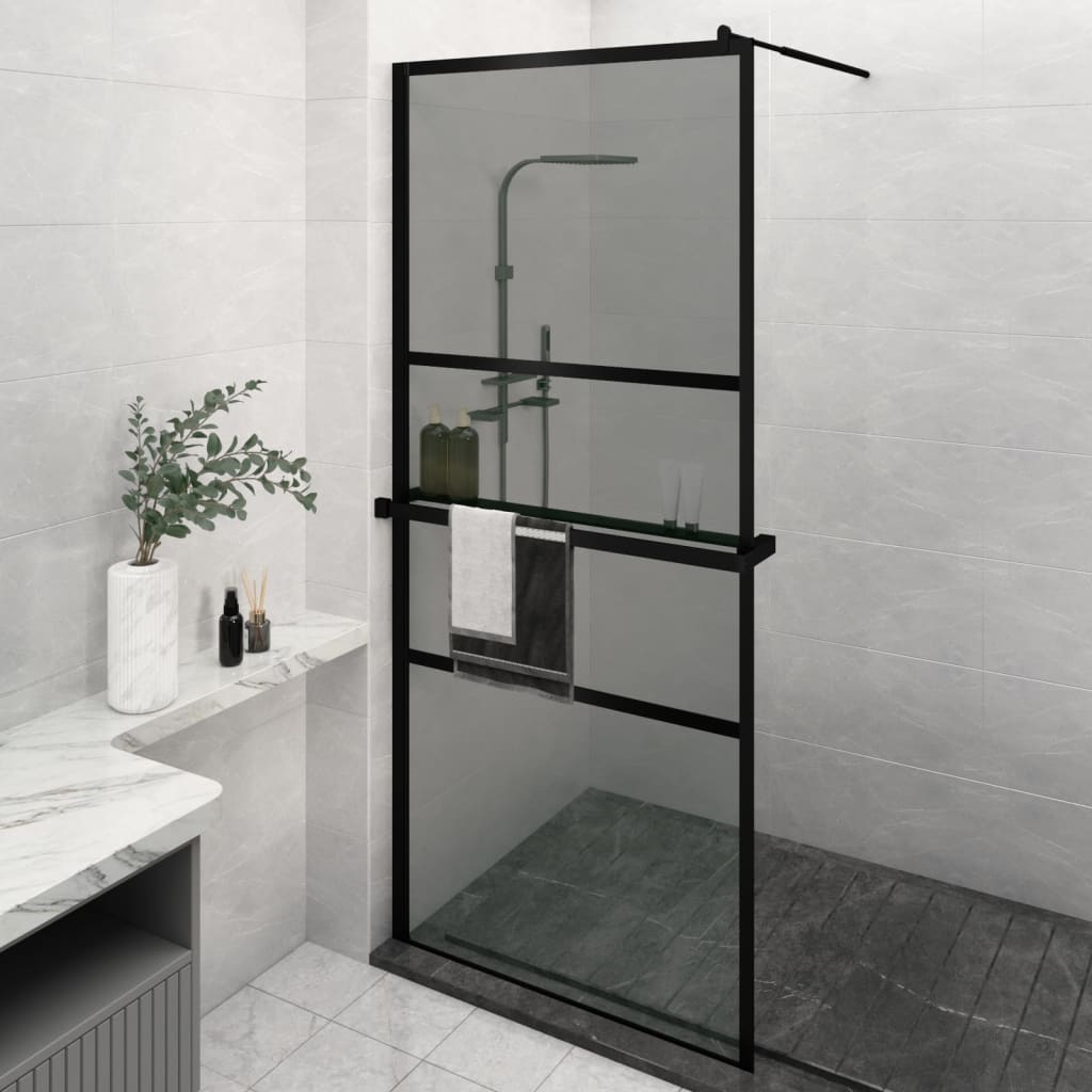 vidaXL Paroi de douche avec étagère Noir 100x195cm Verre ESG&Aluminium