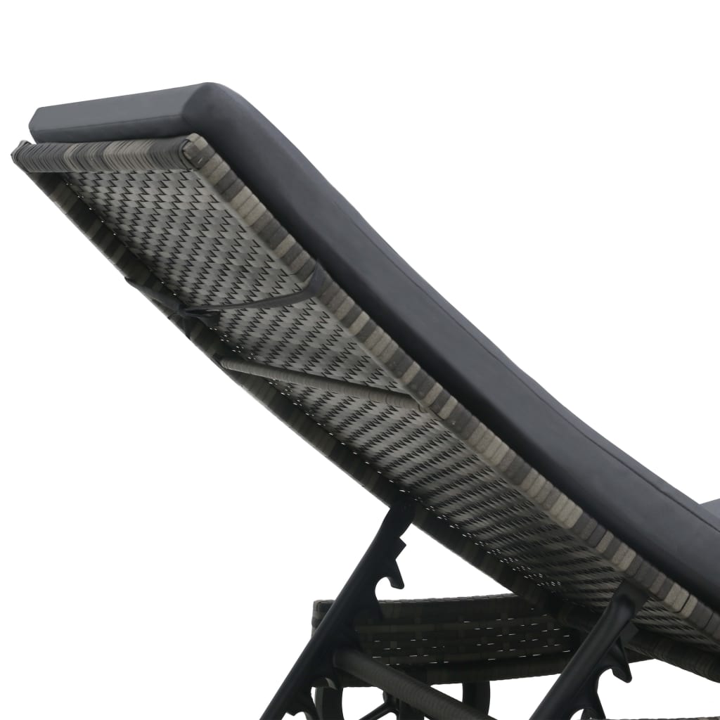 vidaXL Chaise longue avec roues et coussin Résine tressée Anthracite