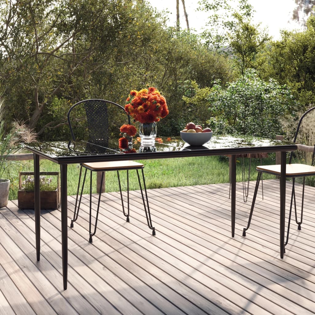 vidaXL Table à dîner de jardin Noir 160x80x74 cm Acier et verre trempé
