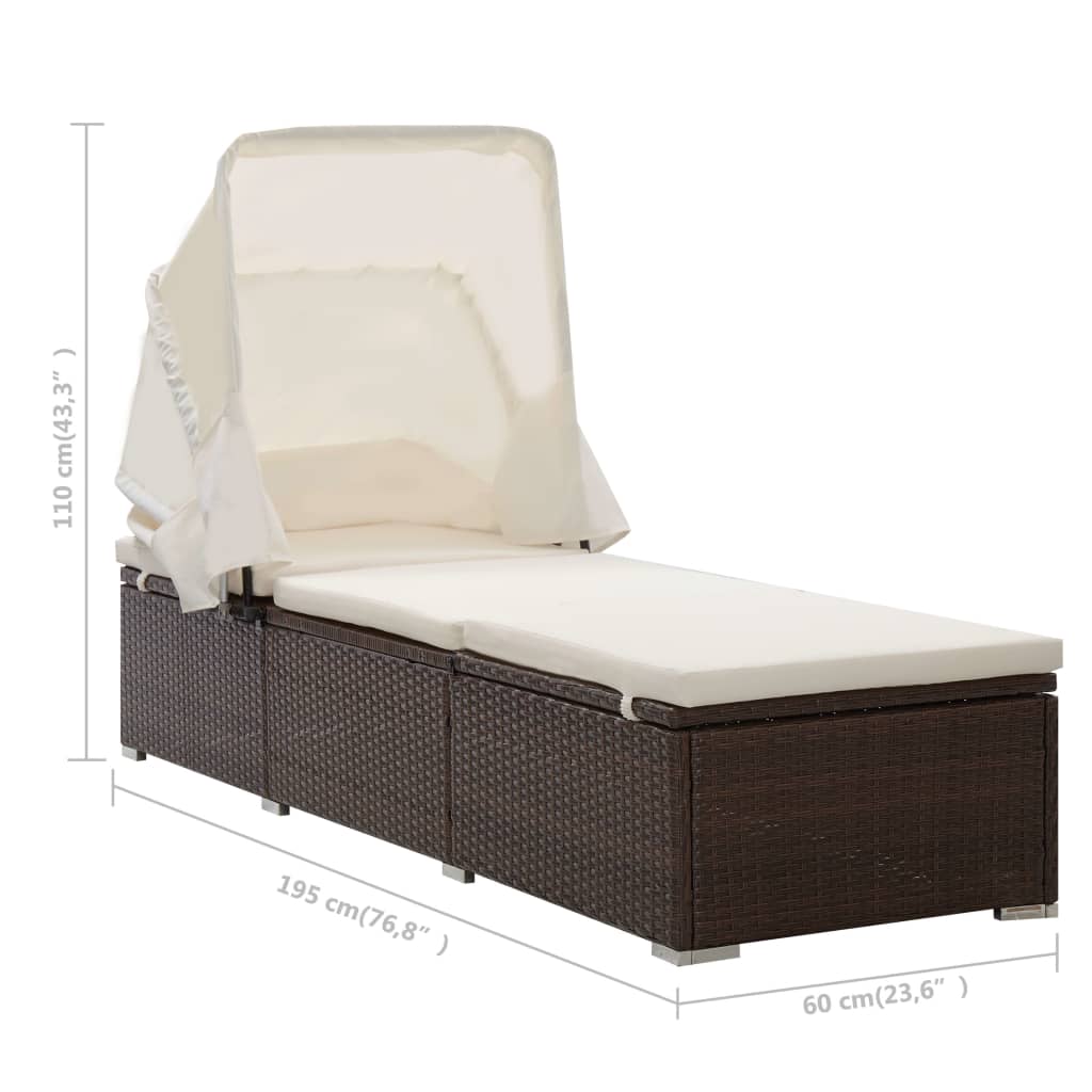 vidaXL Chaise longue avec auvent et coussin Résine tressée Marron