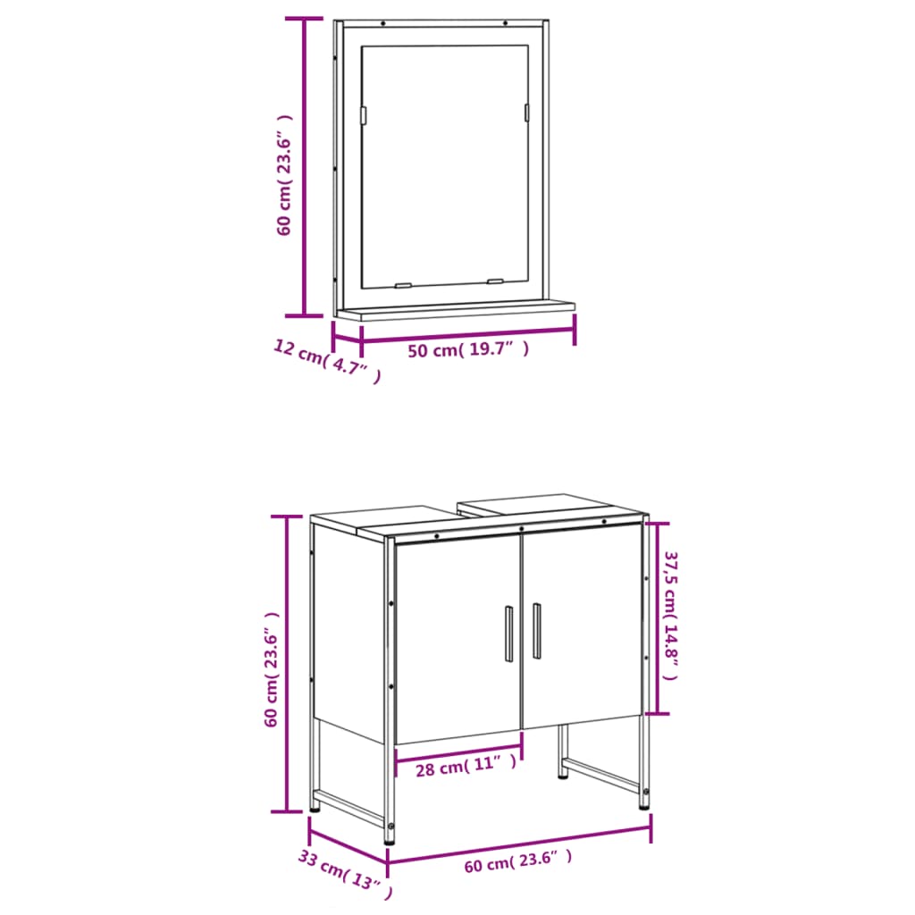 vidaXL Ensemble d'armoires de salle de bain 2 pcs noir bois ingénierie