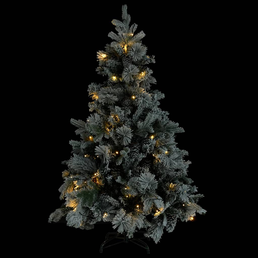 vidaXL Sapin de Noël pré-éclairé avec neige floquée/cônes 150cm PVC/PE