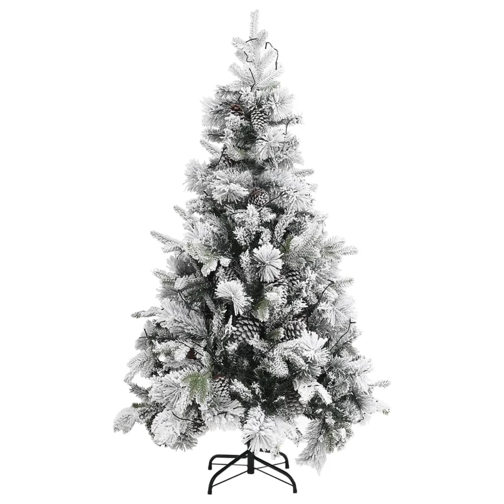 vidaXL Sapin de Noël pré-éclairé avec neige floquée/cônes 195cm PVC/PE