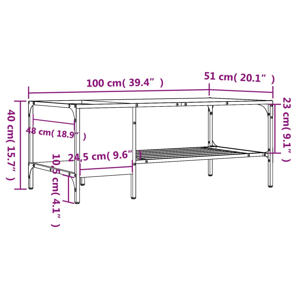 vidaXL Table basse avec support chêne fumé 100x51x40cm bois ingénierie
