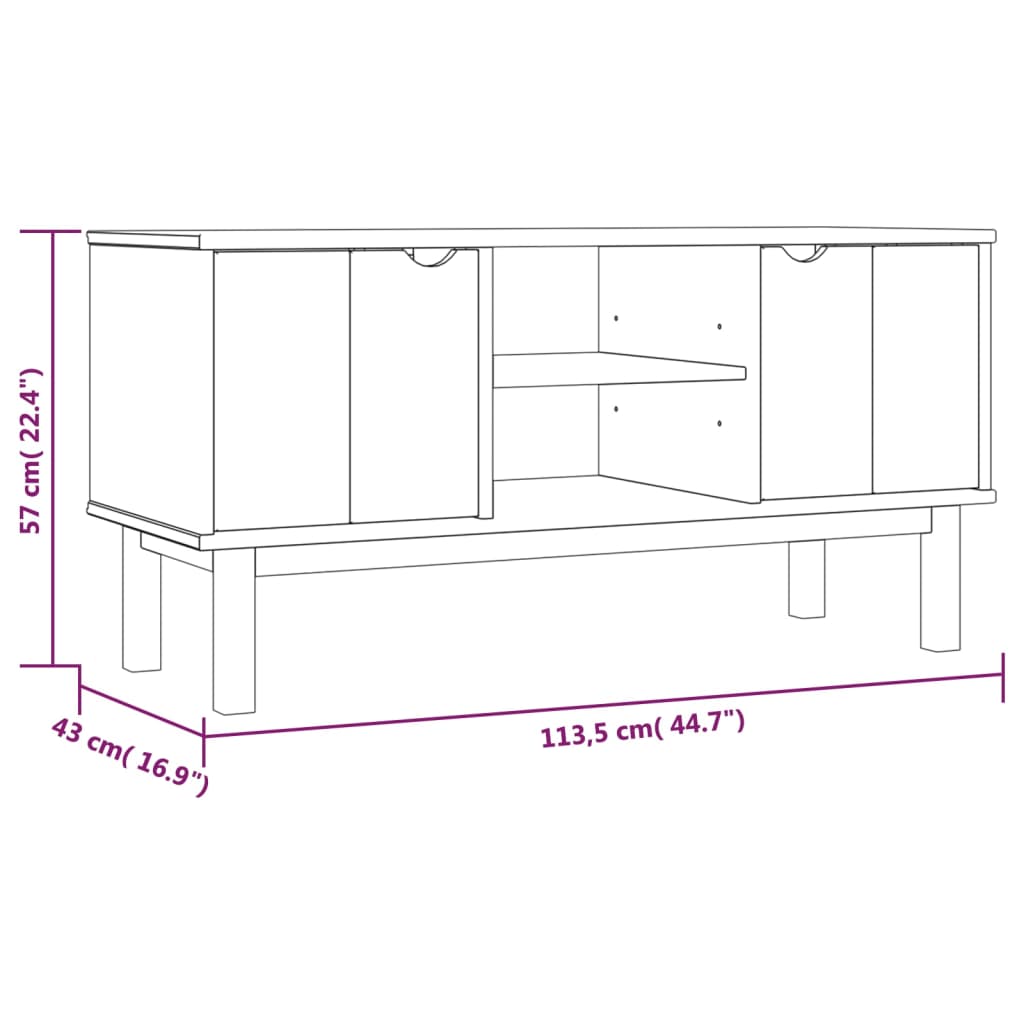 vidaXL Meuble TV OTTA Marron et gris 113,5x43x57 cm Bois massif pin