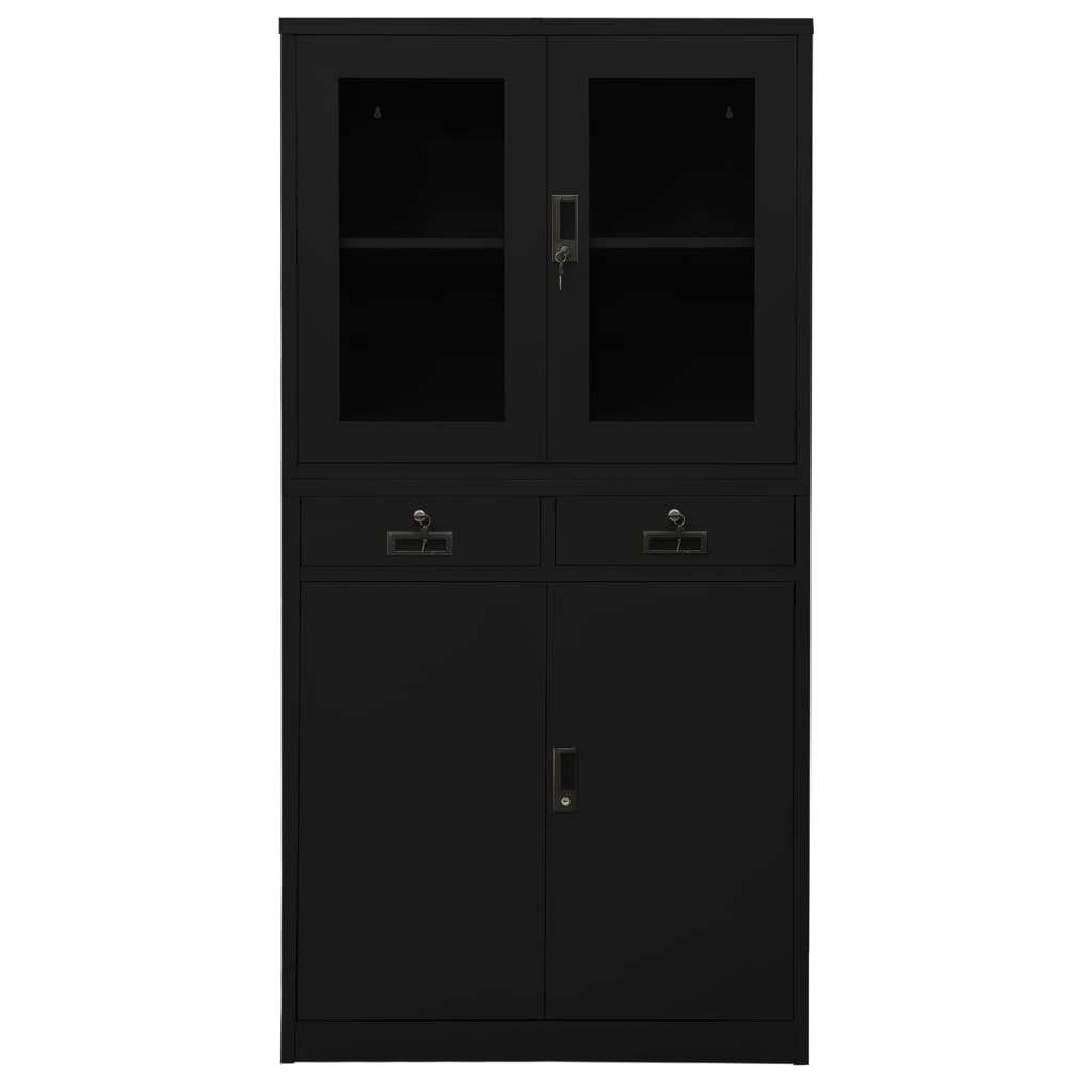 vidaXL Armoire de bureau Noir 90x40x180 cm Acier et verre trempé