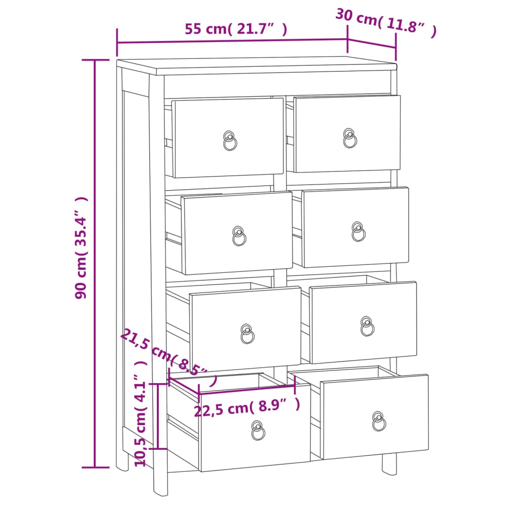 vidaXL Commode 55x30x90 cm Bois massif de teck