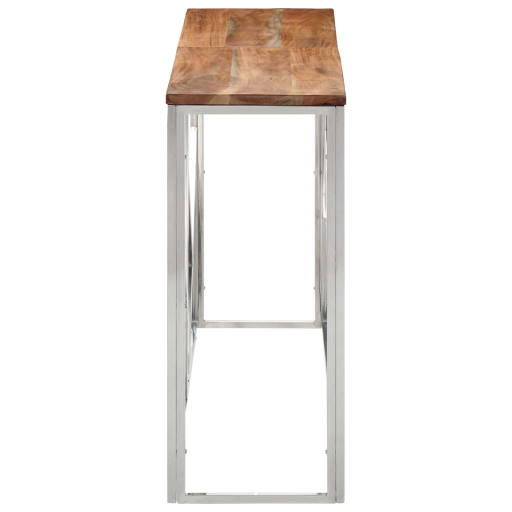 vidaXL Table console argenté acier inoxydable et bois massif d'acacia