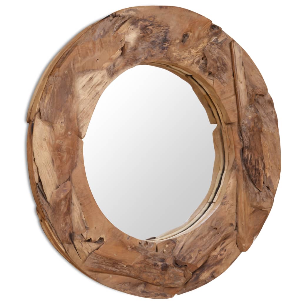 vidaXL Miroir décoratif Teck 80 cm Rond