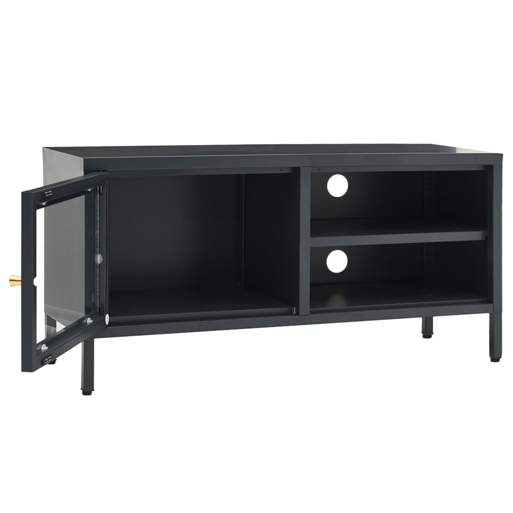 vidaXL Meuble TV Anthracite 90x30x44 cm Acier et verre