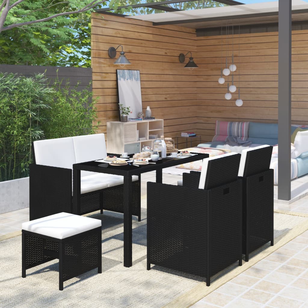 vidaXL Salon de jardin 6 pcs avec coussins Résine tressée Noir