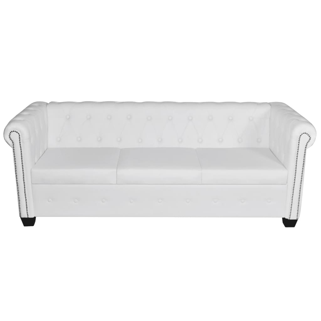 vidaXL Ensemble de canapé Chesterfield à 2/3 places blanc similicuir