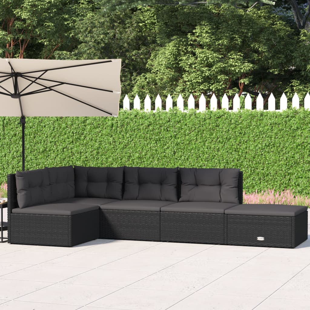 vidaXL Salon de jardin 5 pcs avec coussins Noir Résine tressée