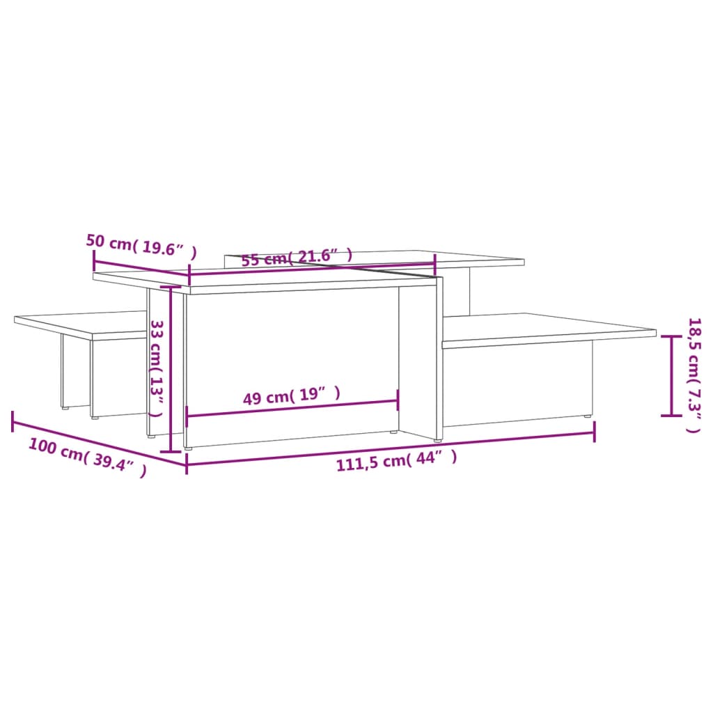 vidaXL Tables basses 2 pcs Sonoma gris Bois d'ingénierie