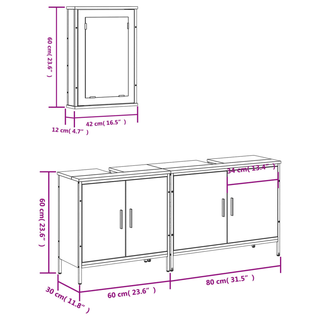 vidaXL Ensemble de meubles salle de bain 3 pcs noir bois d'ingénierie