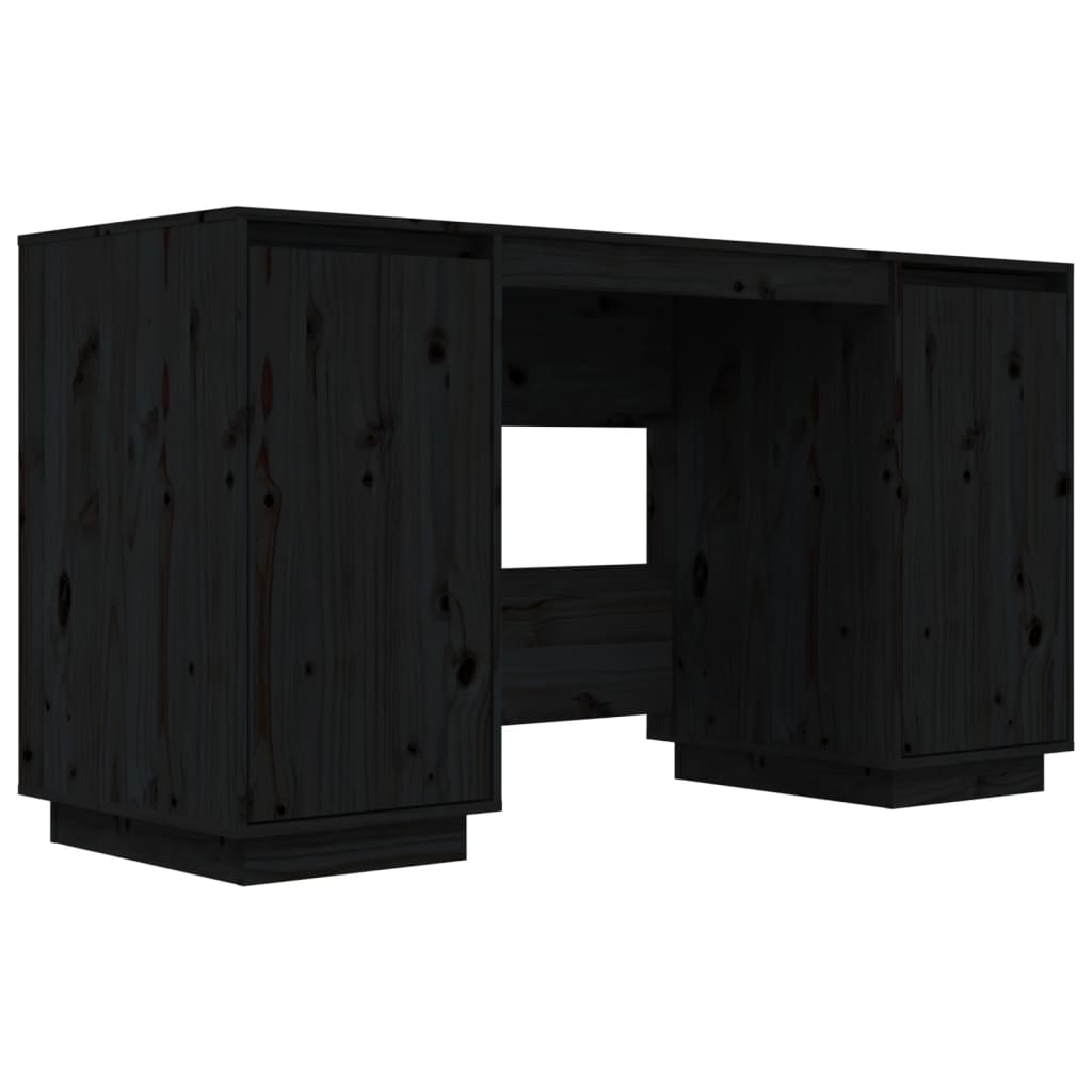 vidaXL Bureau noir 140x50x75 cm bois massif de pin