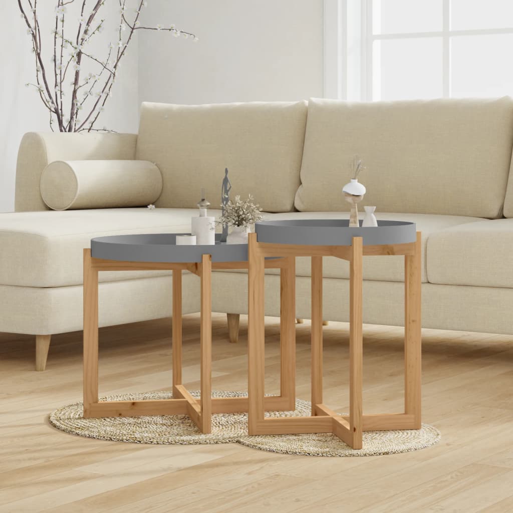 vidaXL Tables basses 2 pcs Gris Bois d'ingénierie et pin massif