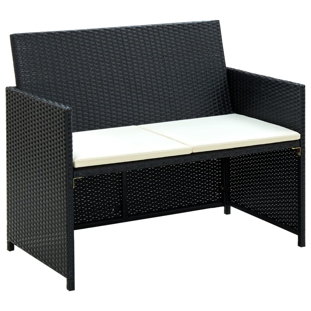 vidaXL Salon de jardin 4 pcs avec coussins Résine tressée Noir