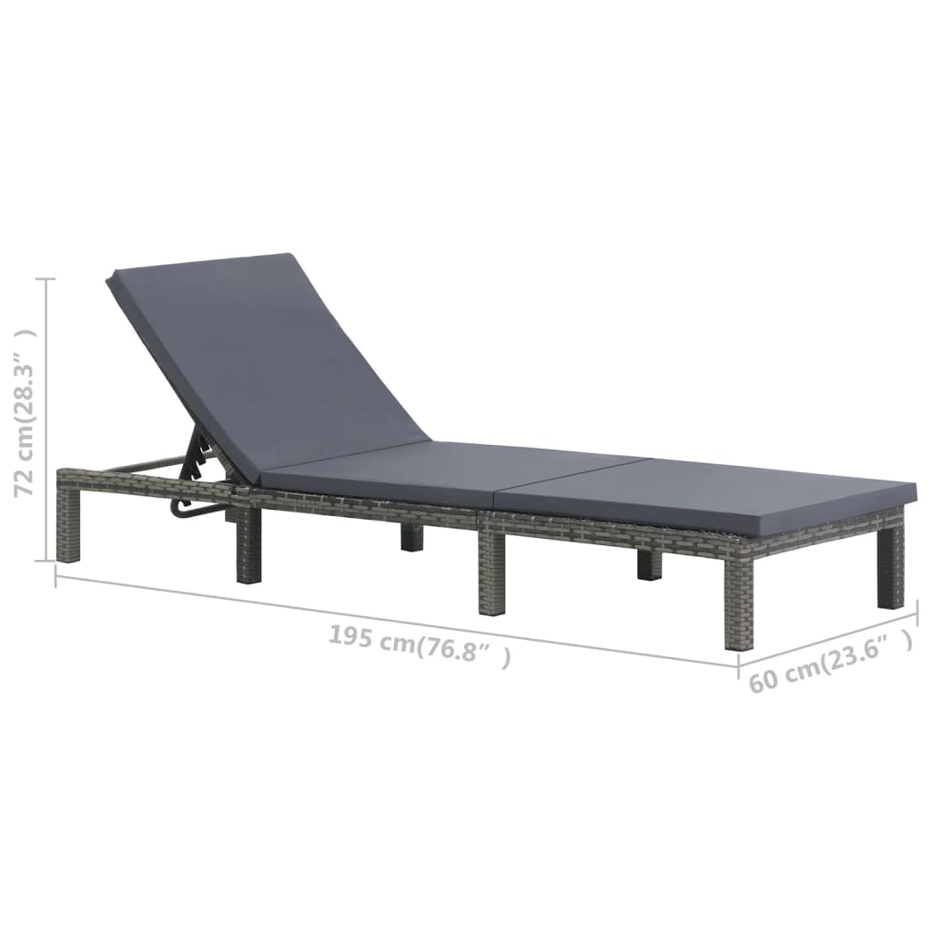 vidaXL Chaise longue avec coussin Résine tressée Anthracite