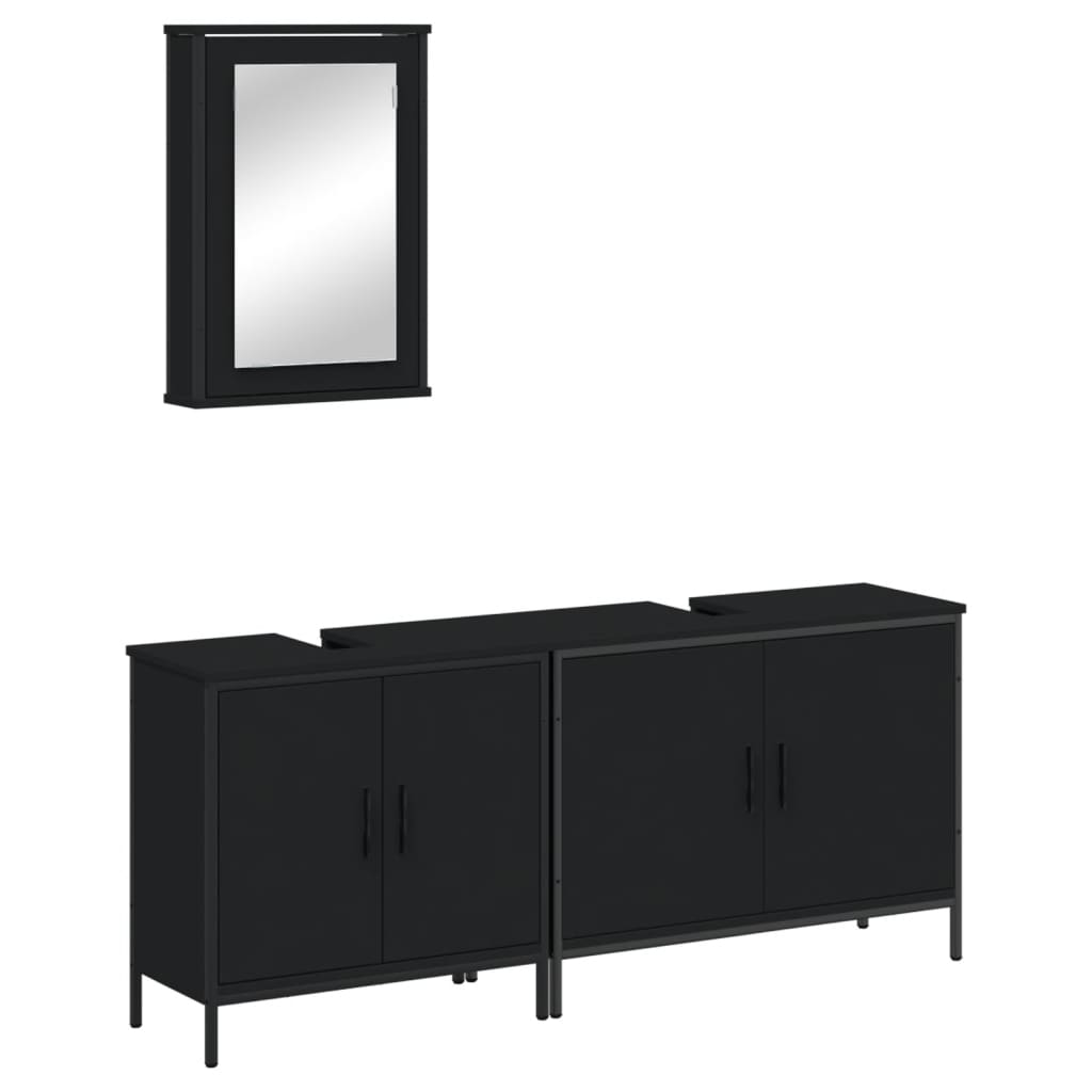 vidaXL Ensemble de meubles salle de bain 3 pcs noir bois d'ingénierie