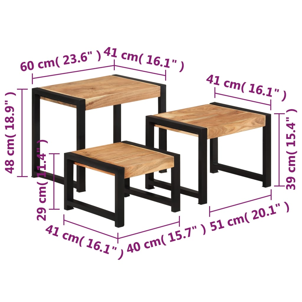 vidaXL Tables gigognes 3 pcs Bois solide