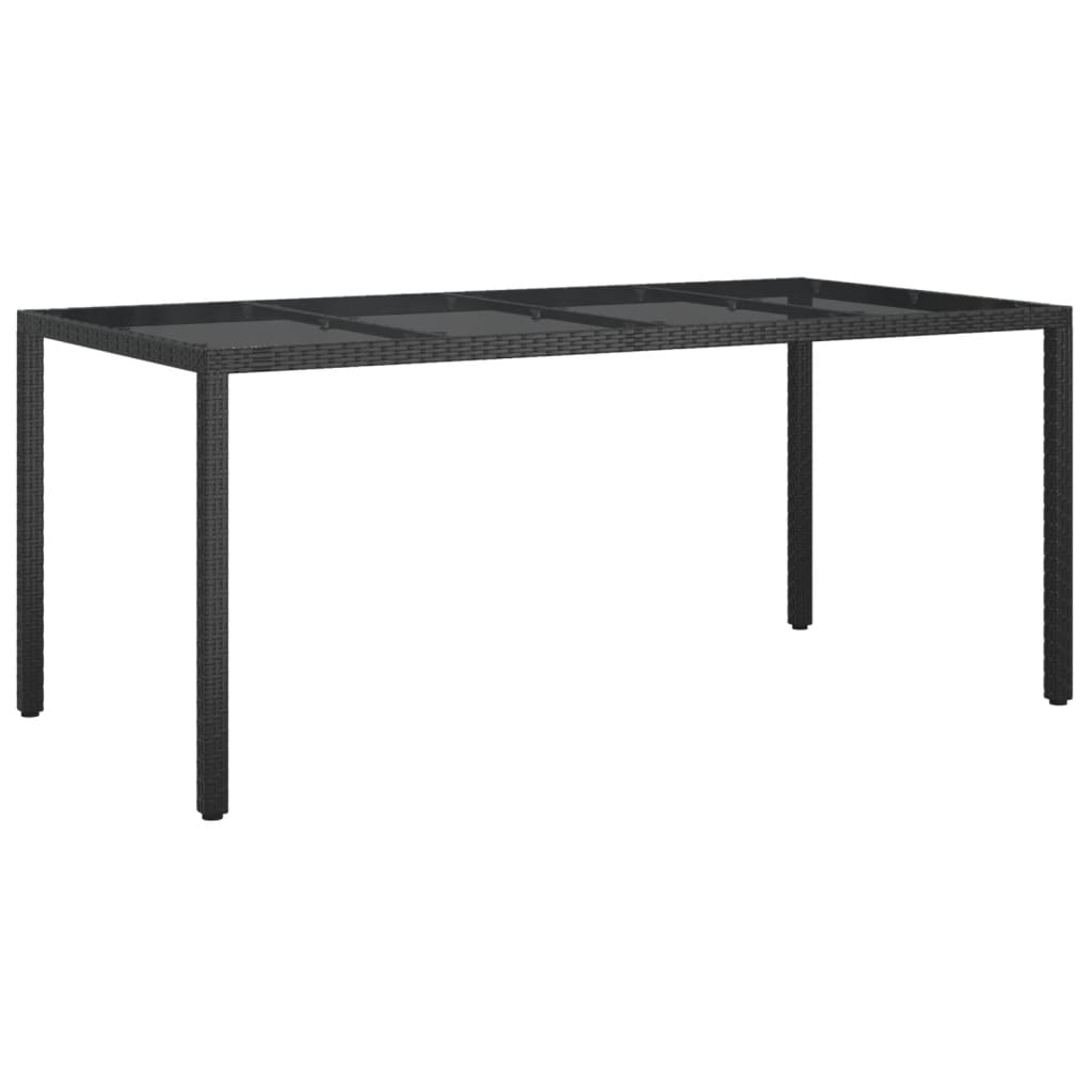 vidaXL Table de jardin Noir 190x90x75 cm Verre trempé/résine tressée