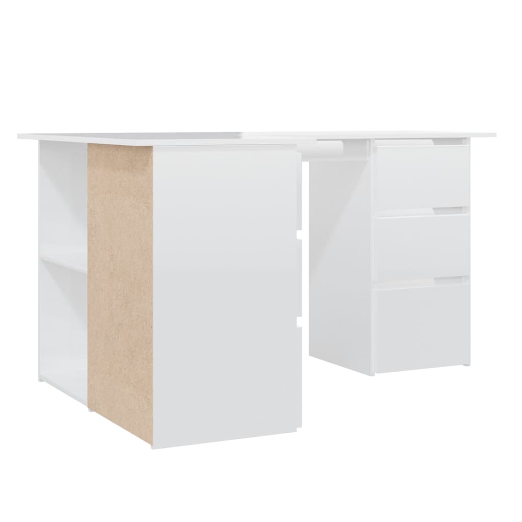 vidaXL Bureau d'angle Blanc brillant 145x100x76 cm Bois d'ingénierie