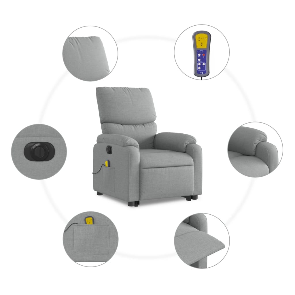 vidaXL Fauteuil inclinable de massage électrique gris clair tissu