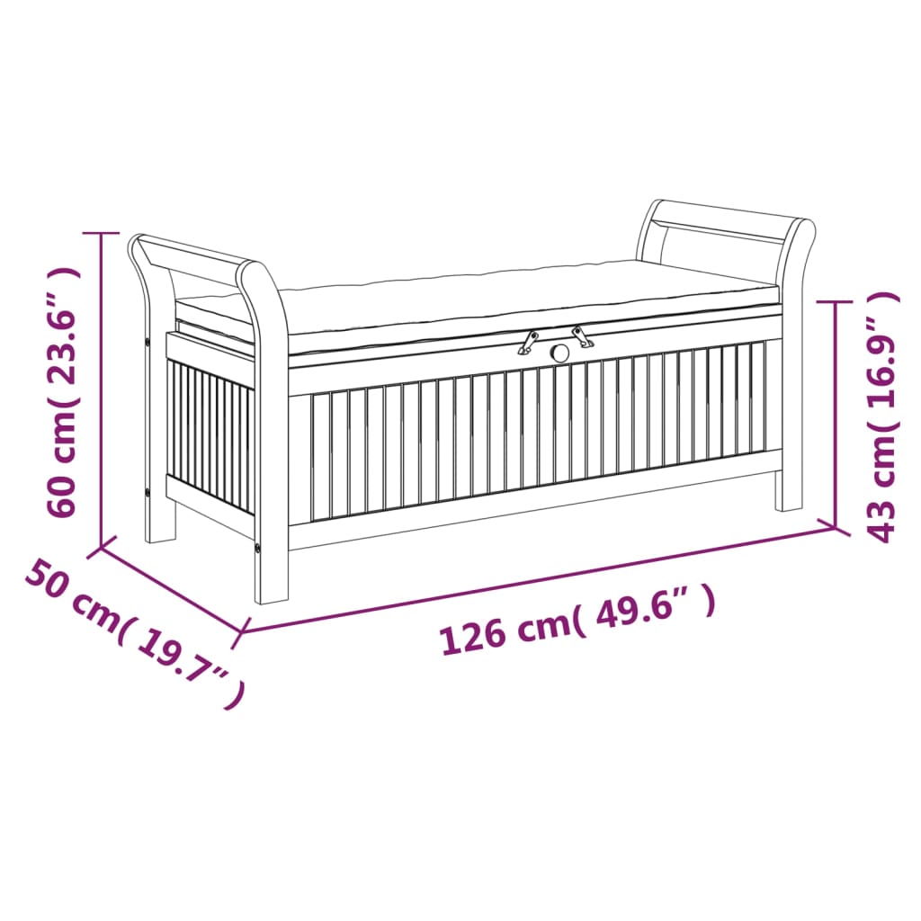 vidaXL Banc de rangement de jardin avec coussin 126 cm Bois d'acacia