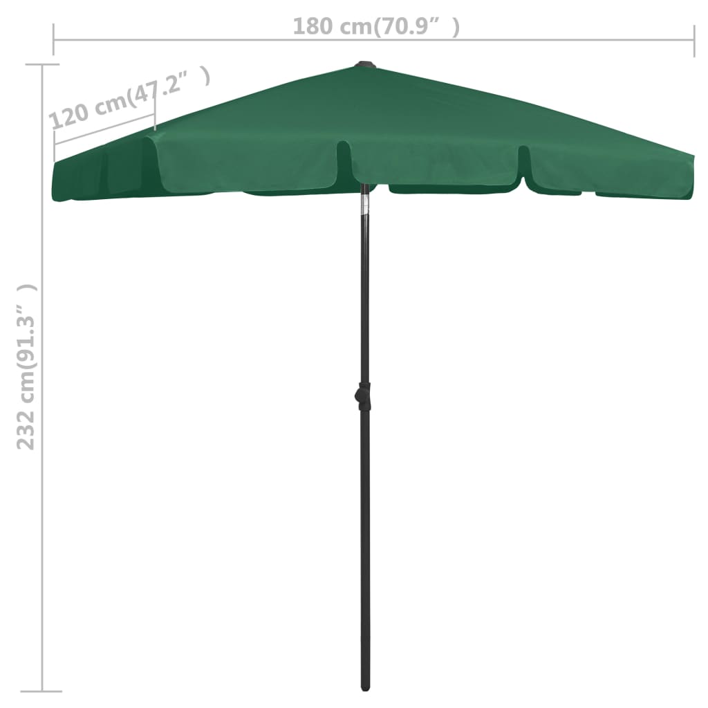 vidaXL Parasol de plage vert 180x120 cm