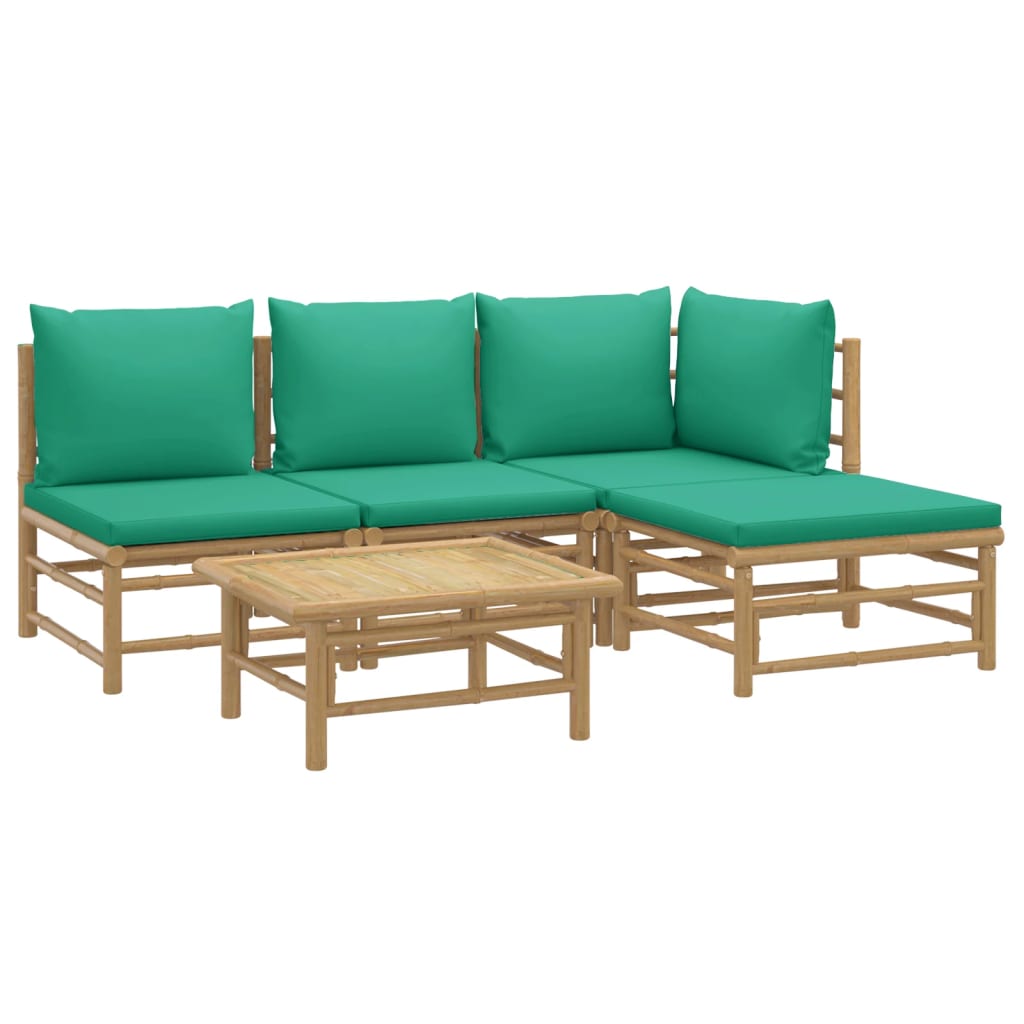 vidaXL Salon de jardin 5 pcs avec coussins vert bambou