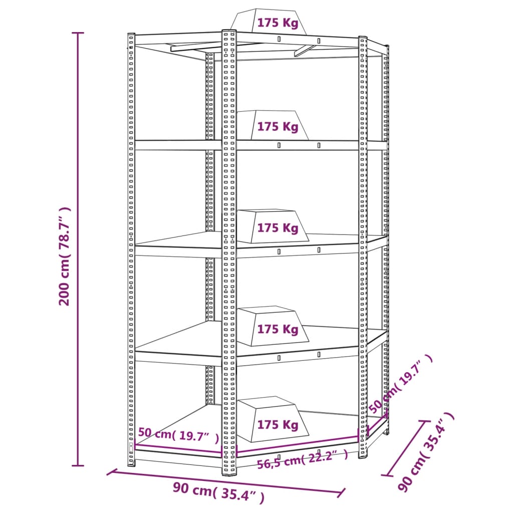 vidaXL Étagère d'angle à 5 niveaux Bleu Acier et bois d'ingénierie