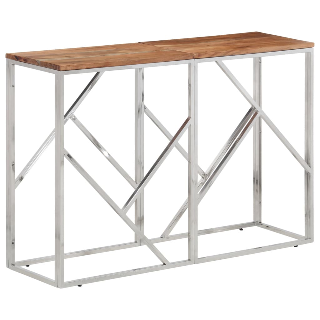 vidaXL Table console argenté acier inoxydable et bois massif d'acacia