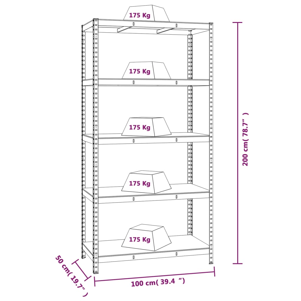 vidaXL Étagère de rangement 5 niveaux Anthracite Acier bois ingénierie