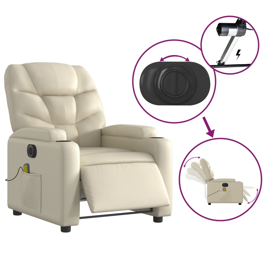 vidaXL Fauteuil inclinable de massage électrique crème similicuir