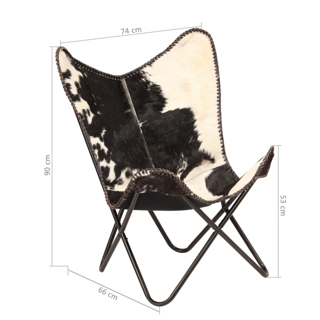 vidaXL Chaise papillon noir et blanc cuir véritable de chèvre