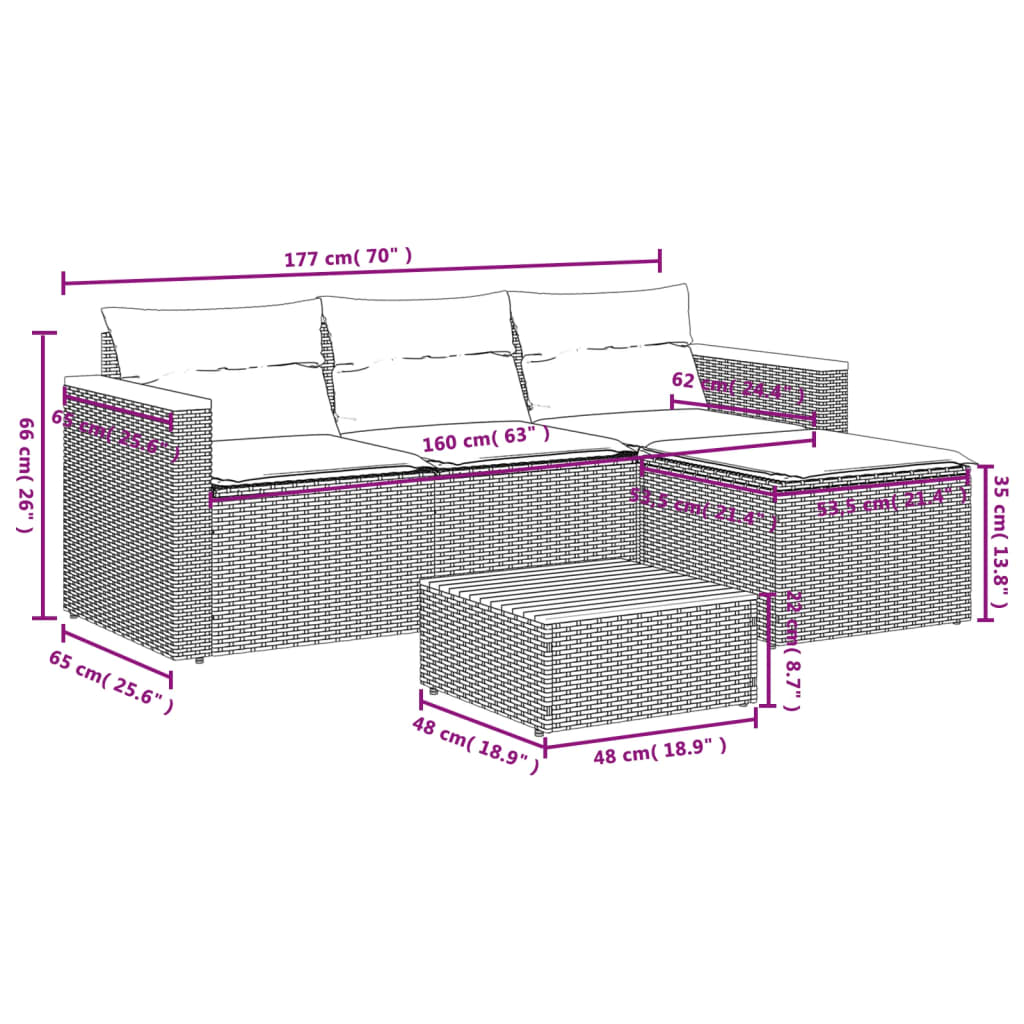 vidaXL Salon de jardin 5 pcs avec coussins noir résine tressée acacia