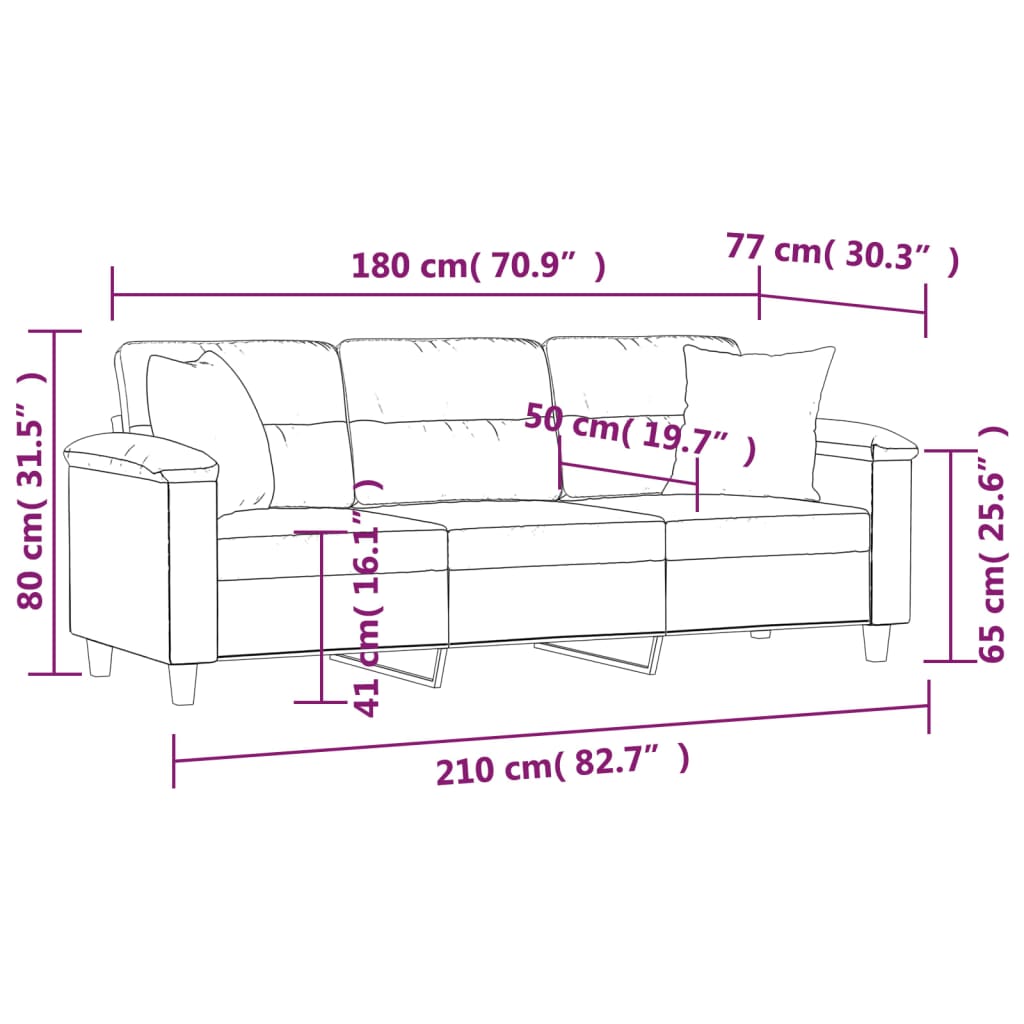 vidaXL Canapé 3 places avec oreillers et coussins Gris foncé 180 cm