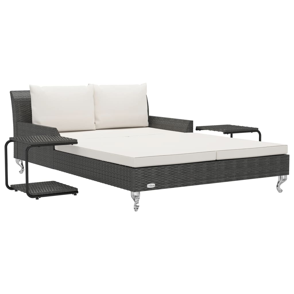 vidaXL Chaise longue à 2 places avec coussins Résine tressée Noir