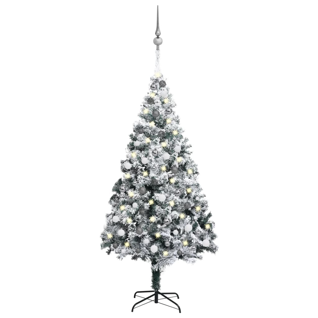 vidaXL Arbre de Noël artificiel pré-éclairé et boules vert 210 cm PVC