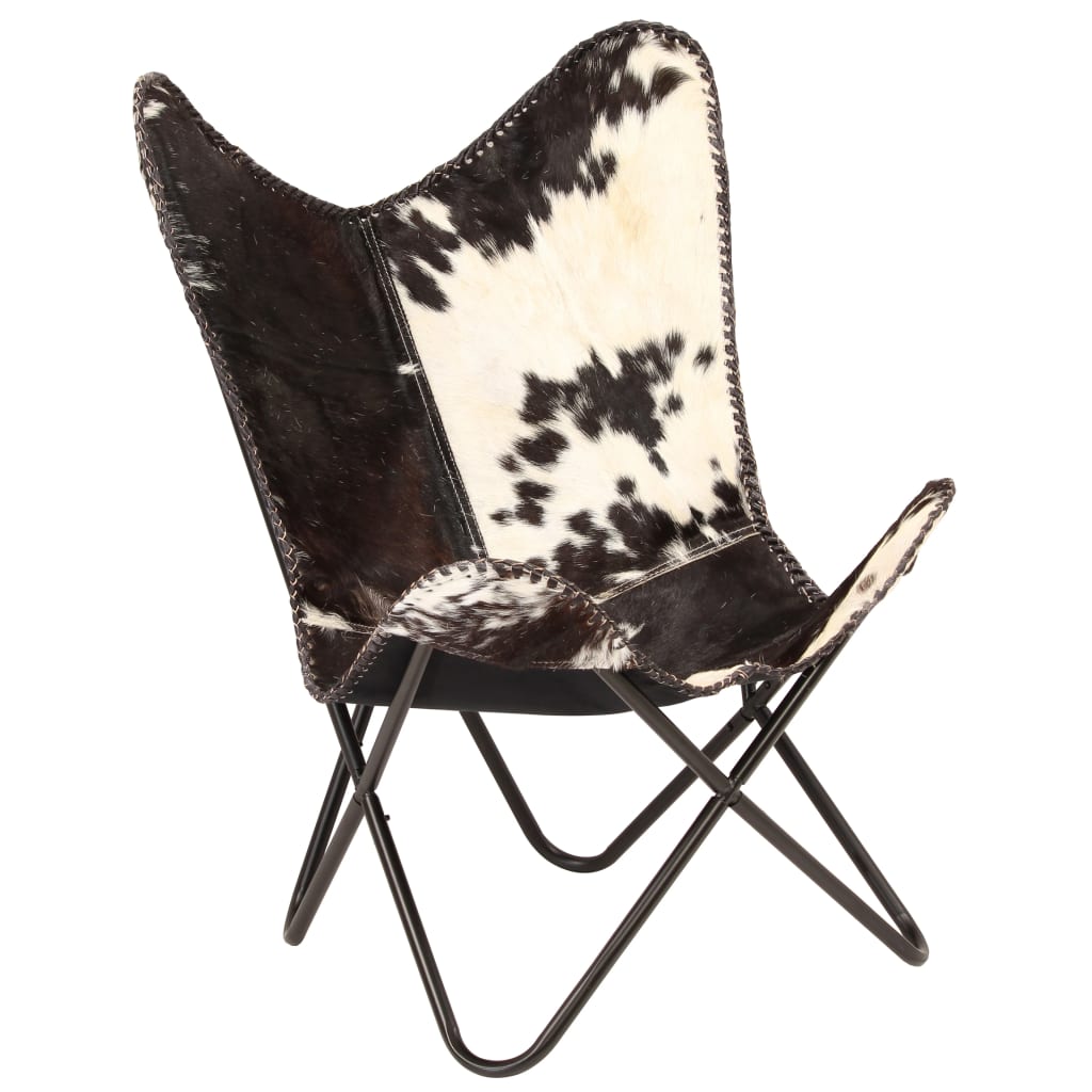 vidaXL Chaise papillon noir et blanc cuir véritable de chèvre