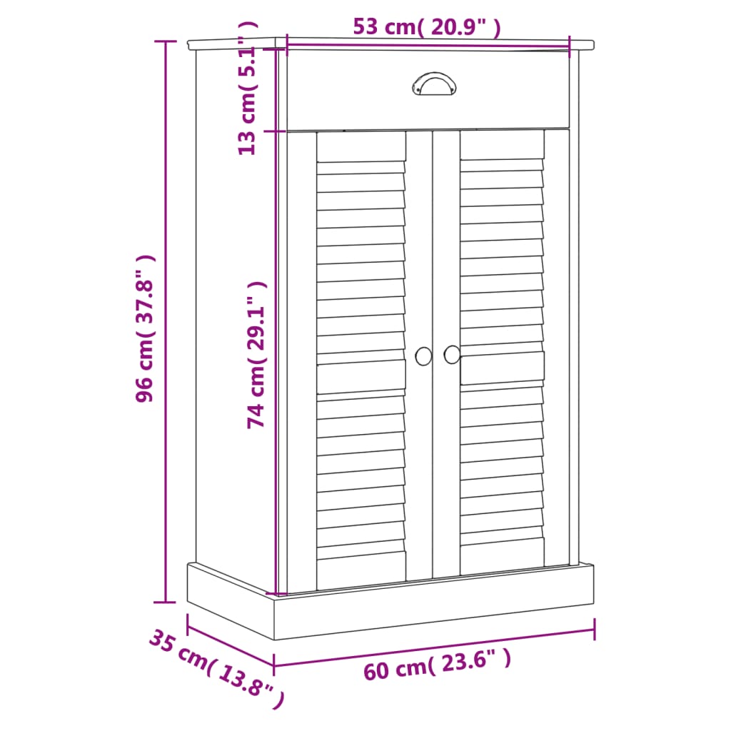 vidaXL Armoire à chaussures VIGO gris 60x35x96 cm bois massif de pin